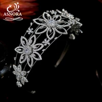 asnora vintage crystal headband bridal flower crown zircon ornaments wedding tiaras party parade hair accessories women jewelry