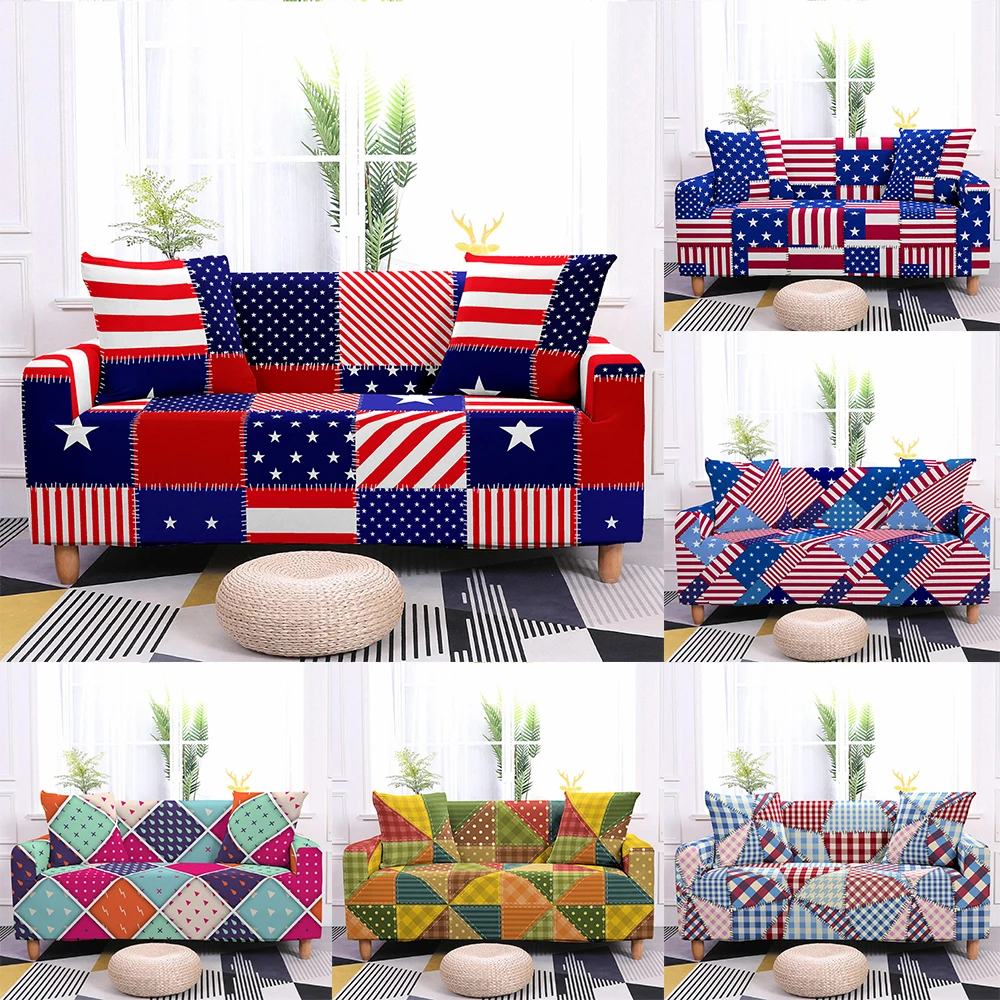 

3D Flag Pattern Sofa Slipcovers for Living Room Geometric Printed Sofa Cover Protective Loveseat Sectional Corner Couch Cover