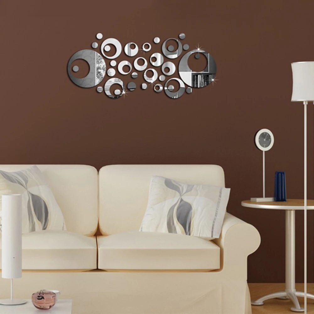 For Living Room Wall Stickers Beautiful 33 Pcs TV Background Decor Mirror Stylish | Дом и сад