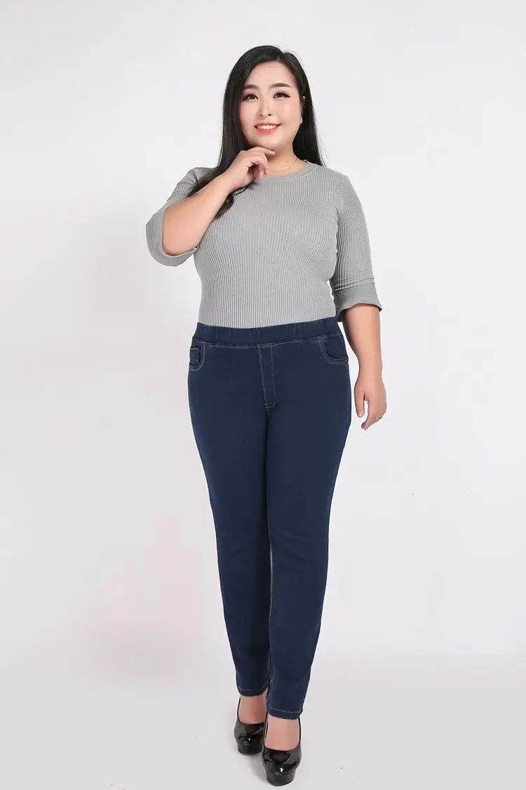 2XL-9XL Autumn Winter Large Size jean Women Casual High Waist Stretch Pencil Denim Pants 6XL 7XL 8XL Plus size Jean Trouser
