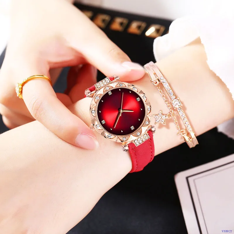 Модные женские кожаные повседневные часы Аналоговые кварцевые наручные с