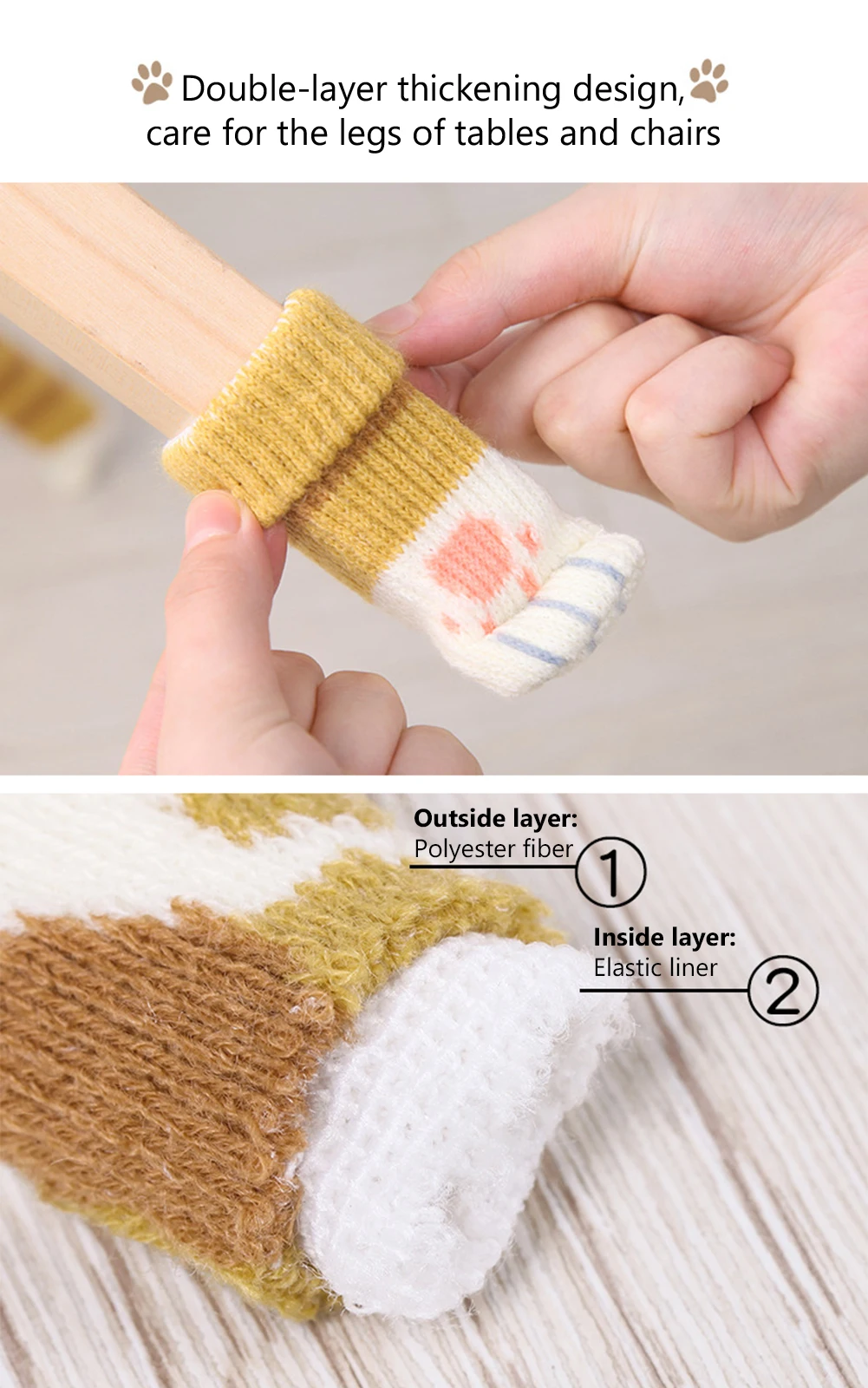 

4Pcs Furniture Protectors Claw Cat Paw Knitted Mute Home Decor Foot Cartoon Non-Slip Table Feet Covers Floor Chair Leg Socks Pad