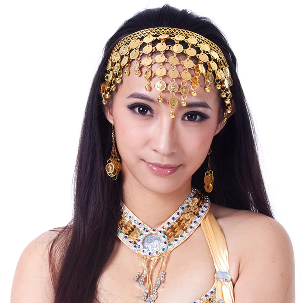 

Модная женская повязка на голову с монетами и блестками, украшение для волос, аксессуар для танцев и представлений, винтажный декор для воло...