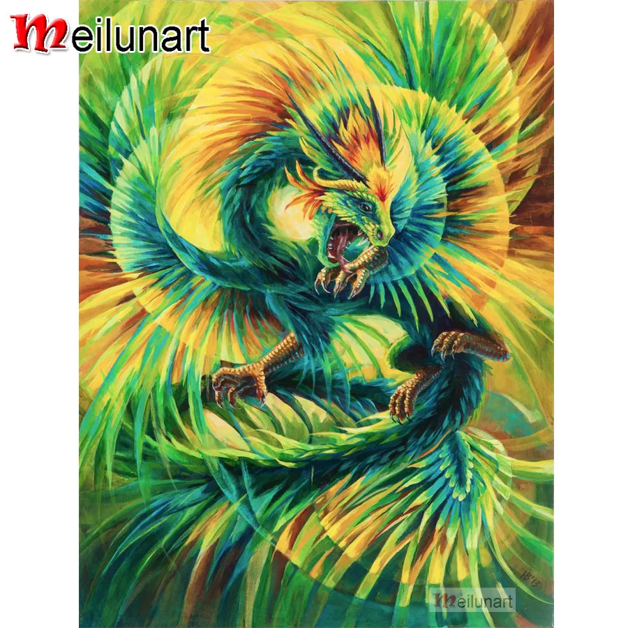 

Алмазная 5d картина с изображением зелёного дракона «сделай сам», вышивка крестиком, полная выкладка, круглая вышивка, украшение для стен, ...