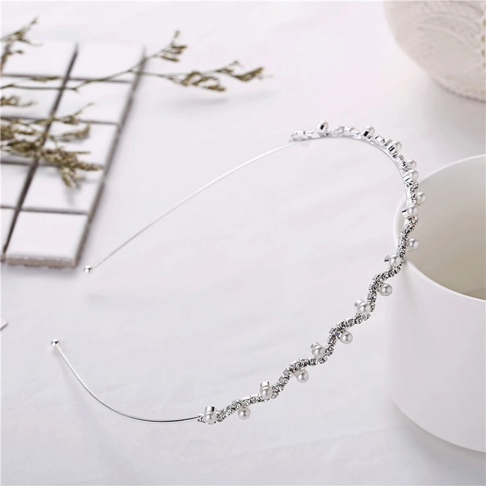 

New Women Elegant Crystal Pearls Wave Hairbands Sweet Headband Hair Hoops Ornament Head Band Lady Fashion Hair Accessories A9657
