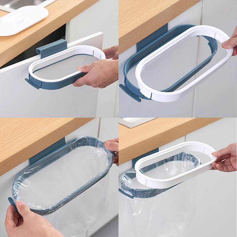 

Plastic Cabinet Trash Bag Rack with Lid Closet Hanging Organizer Garbage Bag Holder Bathroom Kitchen Accessories home gadgets