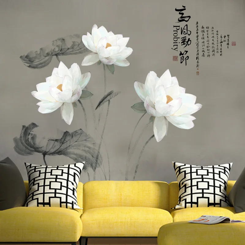

Chinese Style Lotus Wall Sticker Flowers Vintage Poster Teenager Room Decor Aesthetic Living Room Bedroom Wallpaper Decoration