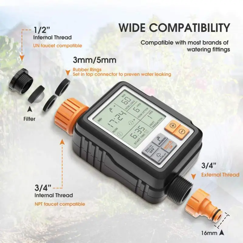 

Automatic Programmable Digital Water Timer 3" Large Screen IP65 Waterproof For Garden Lawn Watering System Irrigation Timer