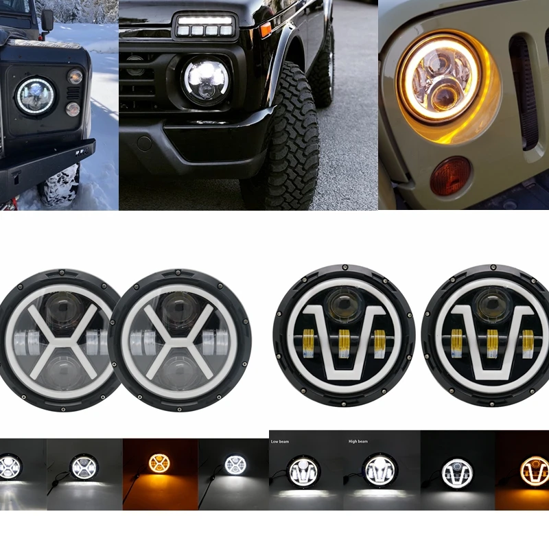 7 дюймов светодиодный фары для Jeep Wrangler Land Rover Defender Nissan Patrol Y60 Hummer H1 & H2 городской Niva