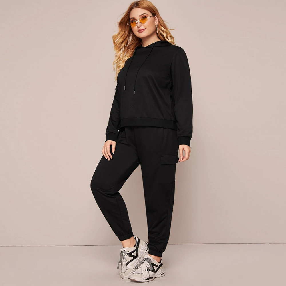 

Женский Повседневный костюм, свитер, комплект из 2 предметов, осень 2021, повседневный костюм с длинным рукавом и кулиской, свободная спортивн...