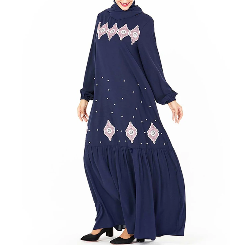 dark blue dress Большие размеры, Арабская абайя Дубайский Мусульманский платье хиджаб, Исламская одежда для женщин, цзилбаб, Восточный халат из марокена, кафтан, турецкие платья Рамадан - Цвет: dark blue dress
