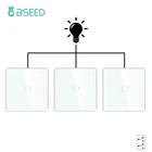 Стеклянные выключатели BSEED, 3 упаковки настенных сенсорных выключателей, 1 клавиша, 2 канала3 канала, 3-позиционный выключатель для освещения, темно-синяя подсветка