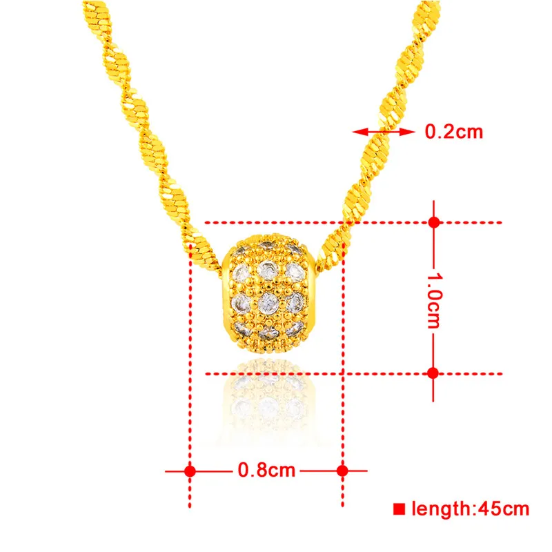 

Gold color Round Circles charm pendant necklaces for women girls 24K yellow necklaces with Clear CZ Water wave Chain
