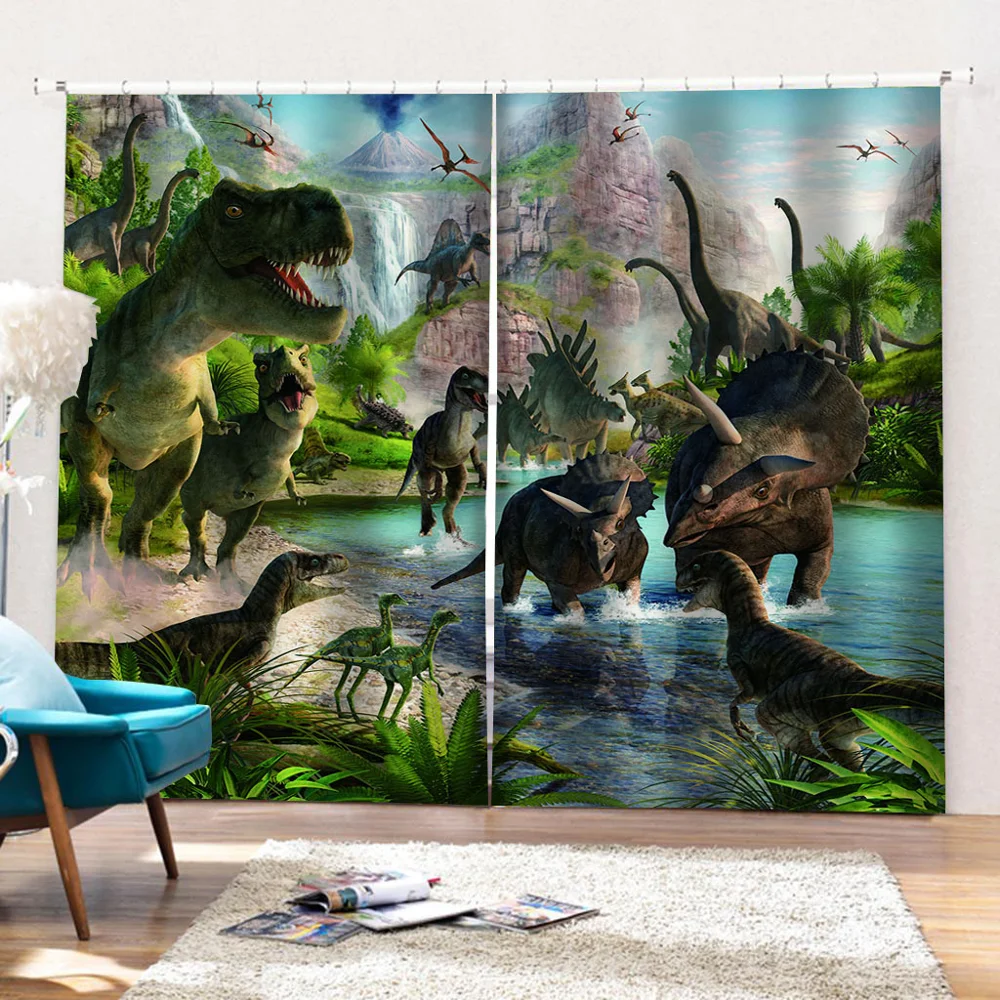 

3D Window Curtain Dinosaur print Luxury Blackout For Living Room stereoscopic curtains