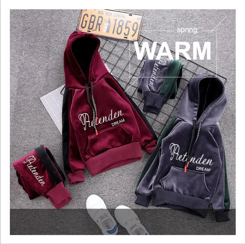 Children's clothing boys and girls set 2019 new double autumn winter children's sweater two-piece sportswear | Детская одежда и
