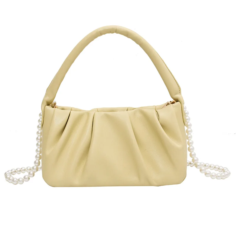 

Soft Leather Crossbody Bags for Women 2021 Simple Ladies Brand Trend Beading Chain Shoulder Handbags and Purses Female Tote