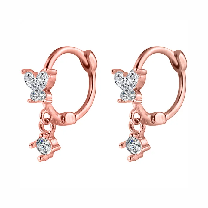 Trusta 925 Solid Sterling Silver Earrings Women Fashion Heart/Star Small Love Stud Ear Clip Jewelry Gift for Teen Girls DS904 - Окраска металла: DS01 C Rose