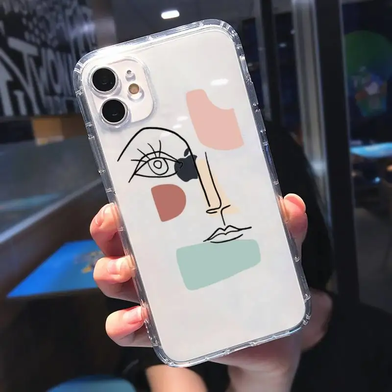 

Fashion line art human face Graffiti Phone Case Transparent soft For iphone 5 5s 5c se 6 6s 7 8 11 12 plus mini x xs xr pro max