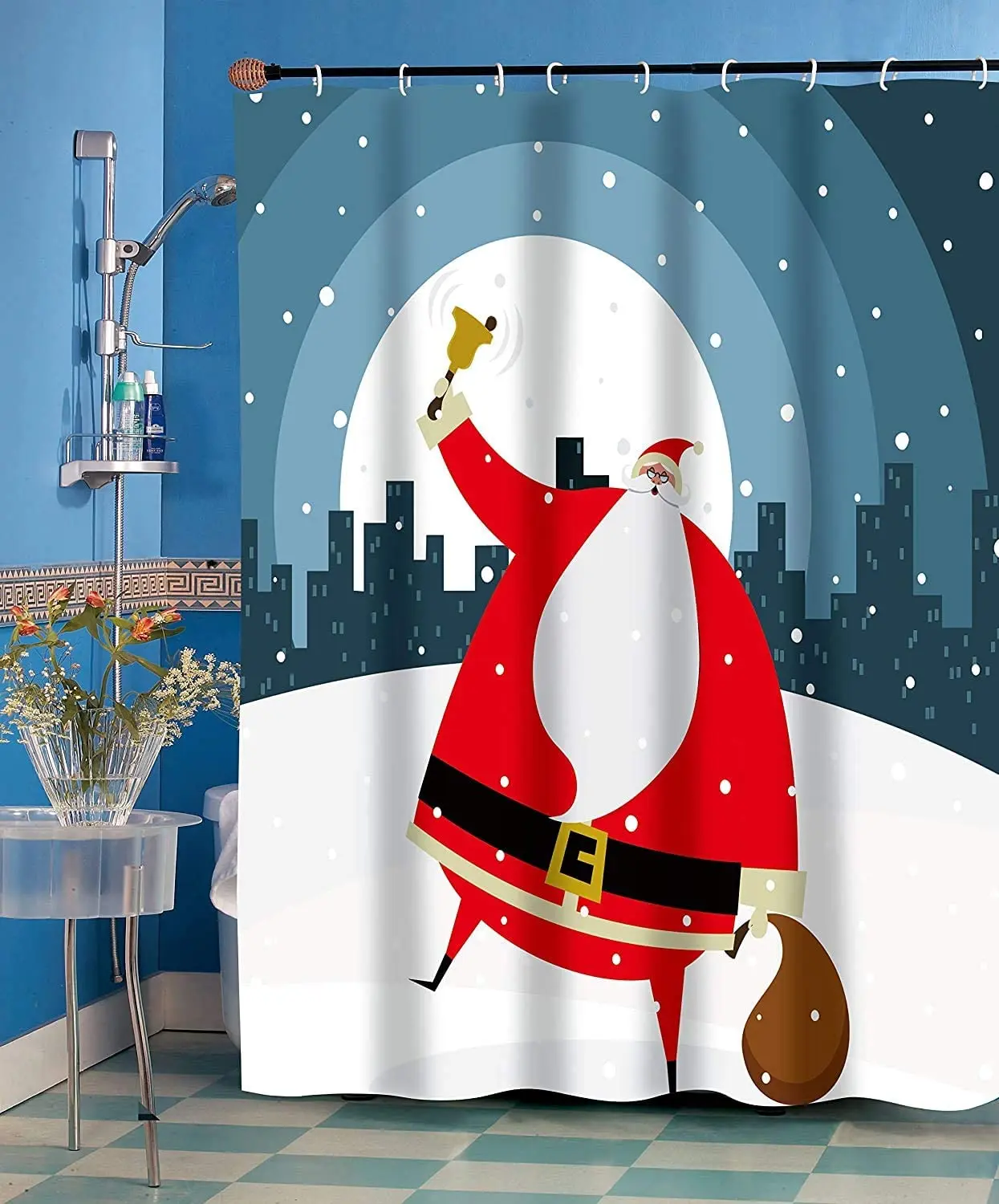 

Merry Christmas Shower Curtain Santa Claus Snowflake Winter Festival Deco Wall Cloth City Night View Bathroom Curtains Polyester