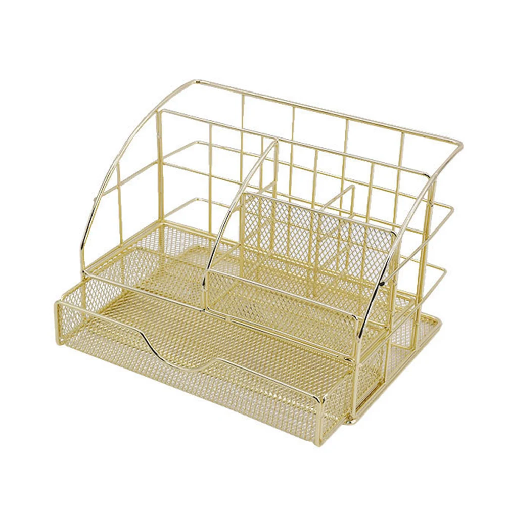 

School With Drawer Compartment File Caddy Desktop Storage Pen Holder Home Office Modern Desk Organizer Stationery Mesh Iron
