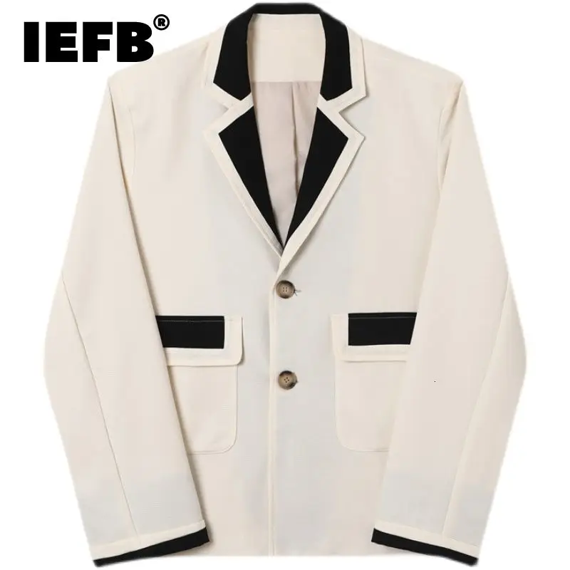

IEFB New 2022 Spring Contrast Color Stitching Men's Suit Coat Korean Style French Casual Notched Blazer Single Breasted 9Y9275