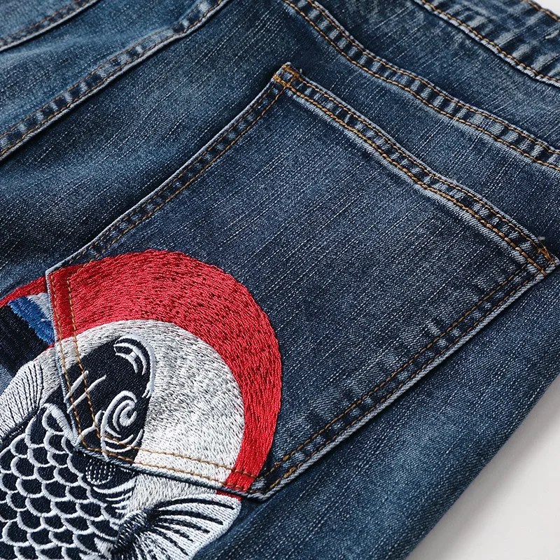 

High Quality Men Embroidery Jeans Stretch Male Casual Slim Trouser Power Club Hip Hop Cool Punk Clothin Boyfriend Jeans