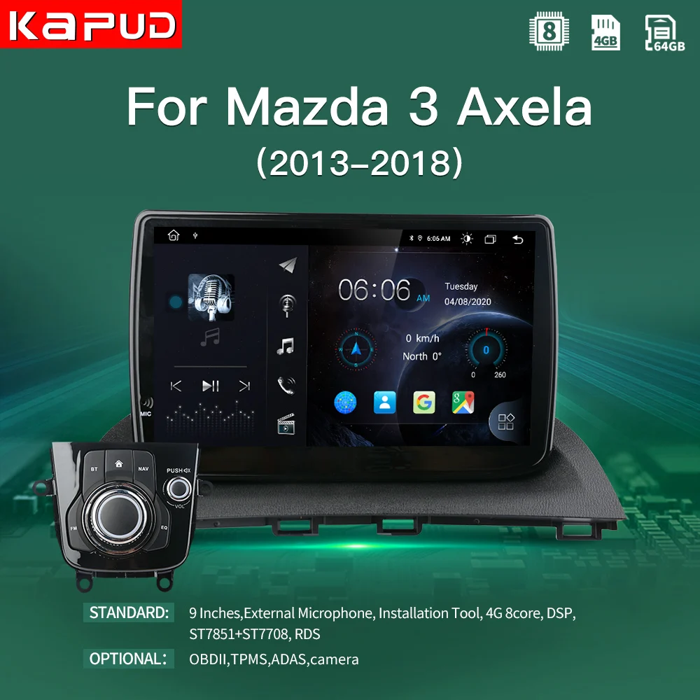 Мультимедийная магнитола Kapud для Mazda 3 Axela с GPS Android 10 0 Wi Fi 4G четырехъядерным