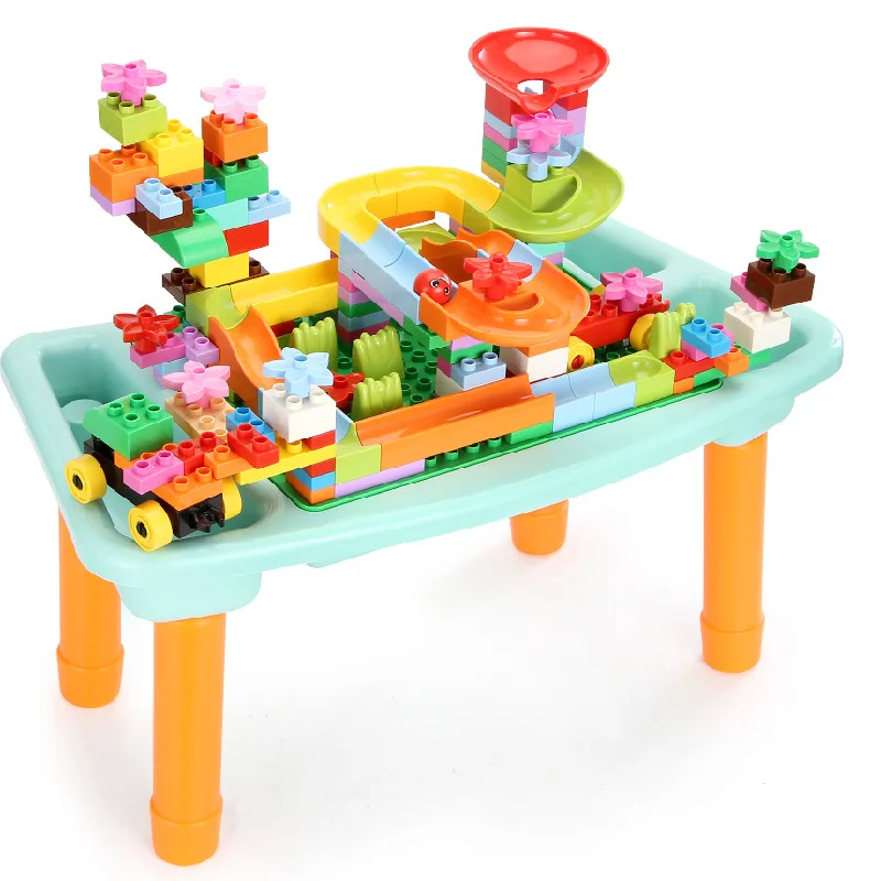 

Children's Puzzle Wooden Table Multi-Function Learning Storage Game Table Toys Large Particles Compatible Assembled Wooden Table