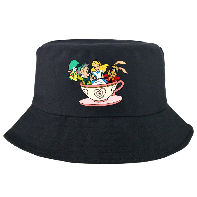 

Disney Alice in Wonderland Printing Fisherman Hat Outdoor Cartoon Sunbonnet For Man Women Kids Reversible Fedoras Summer Fashion