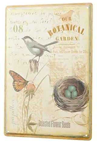 

Tin sign Nostalgic Home Decor Plaques Botanical Garden Bird Bird nest Butterfly Flower