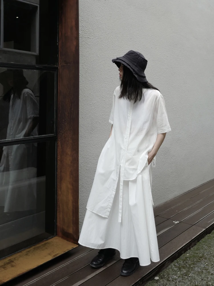 Маленькая дизайнерская Асимметричная рубашка в стиле ретро Yamamoto с короткими