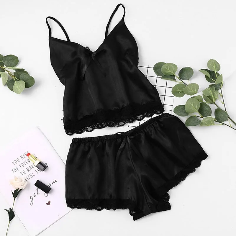 

Women's Sexy Suit High Stretch Satin Home Pajamas Sexy 2-piece Set
