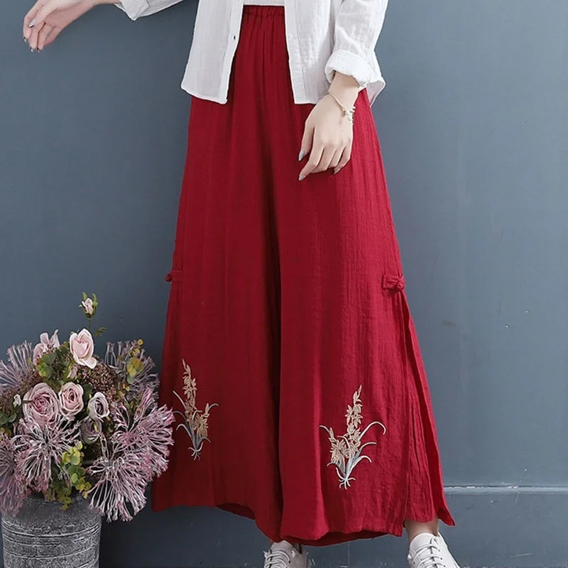 

Trousers Plus Size Women Wide Leg Pants Elastic High Waist Pants Print Baggy Pockets Elegant Long Trouser Pantalon Femme X200