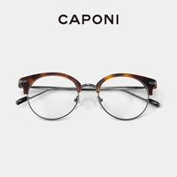 caponi titanium frame glasses women retro round amber acetate frame for female blue light blocking computer eyeglasses bf2120