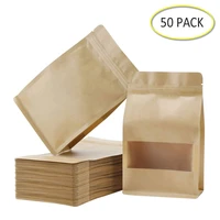 50pcs stand up bagskraft zip lock matte window reusable sealing all purpose food storage pouches reclosable for nuts beans tea