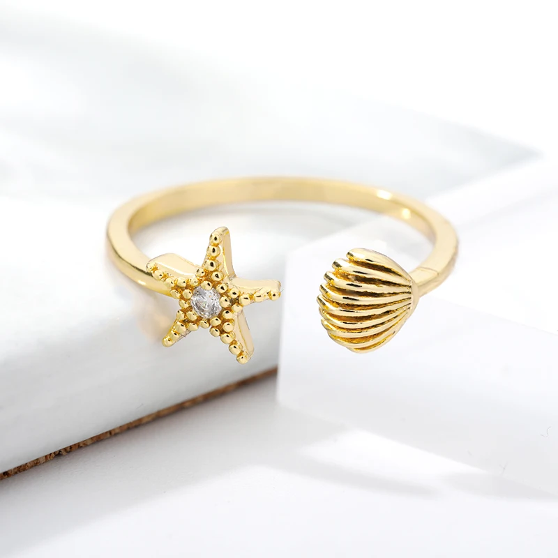 

Cute Shell Starfish Open Adjustable Rings For Women Girls Gold Start Couple Stars Finger Ring Birthday Wedding Jewelry Gifts