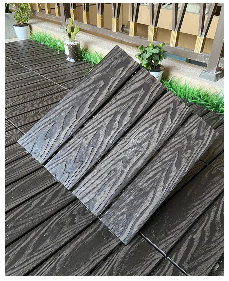 2023 Korean Style 11Pcs/Box Wood&Composites Garden Decking Tiles Interlocking Waterproof Antiseptic Balcony Outdoor Floor Boards