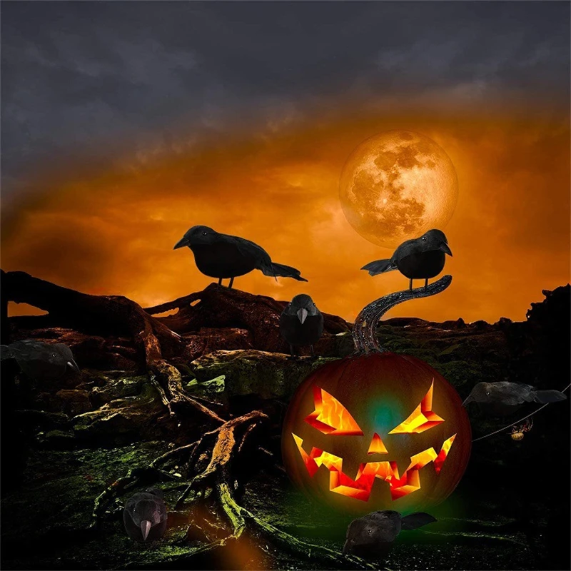 

2pc Halloween Party Decoration Simulation Black Crow Fake Animal Model Bird Haunted House Props Scary Party Decoration Supplies