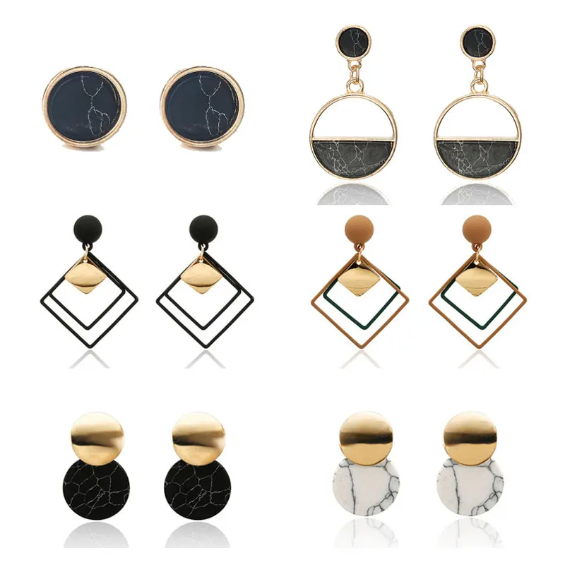 Женские Геометрические серьги с черным и белым камнем подвески круглой формы