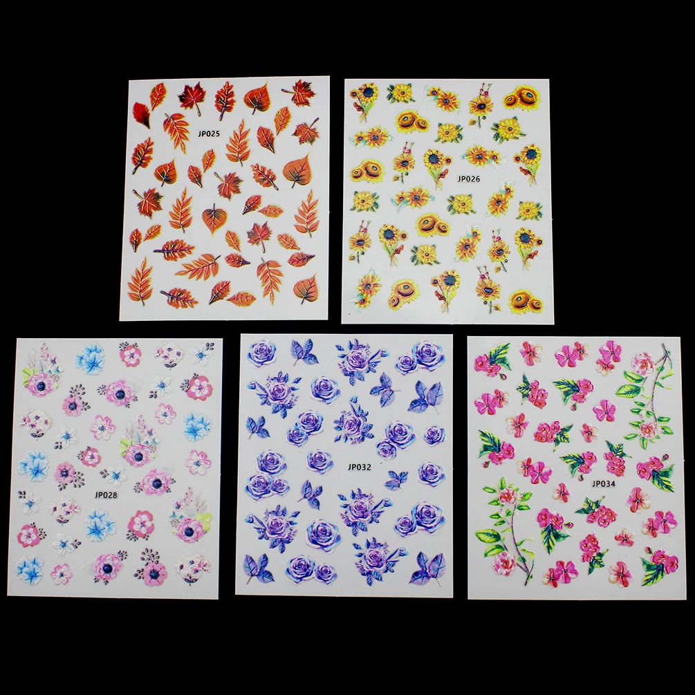 

Xmasir 10 Sheets 5D Stereoscopic Embossed Flowers Nail Stickers,Self-adhesive Nail Tips Decals DIY Nail Decorations