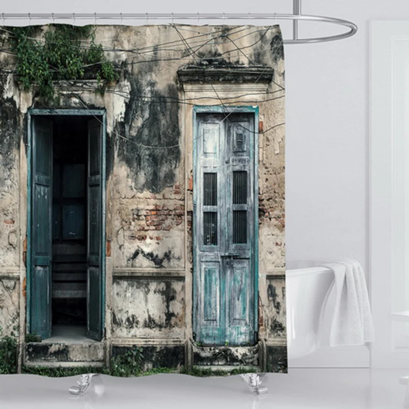 Винтажная занавеска для душа ванной комнаты в фермерском стиле деревянная дверь