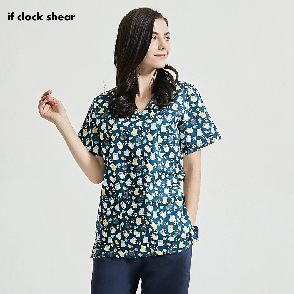 

Высокое качество короткий рукав скрабы рабочая одежда мультфильм печать скрабы Топы v-образный вырез Женская мода униформа магазин домашни...