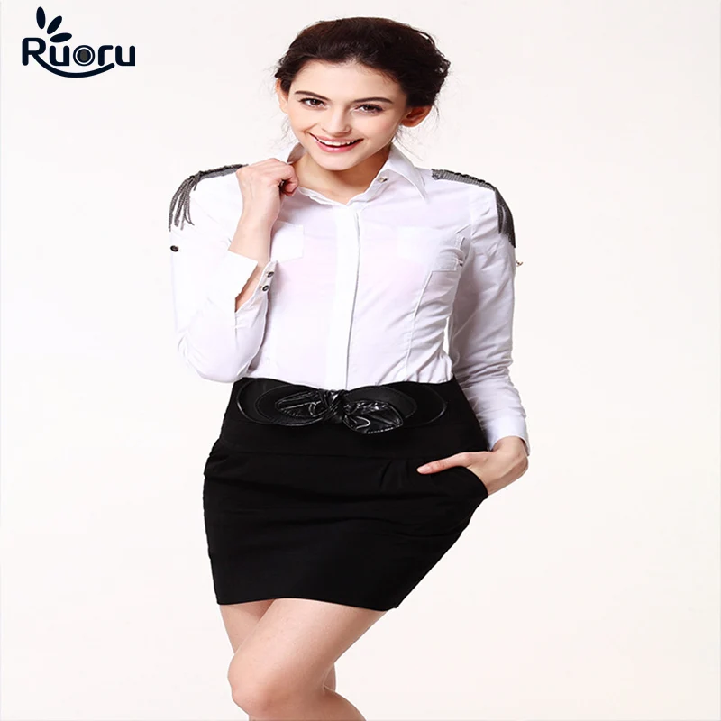 Женское боди с длинным рукавом Ruoru Облегающая белая блузка рубашка для офиса