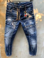new dsquared2 mensfemale jeans fashion slim fit hole patches broken ink stitching pants t82