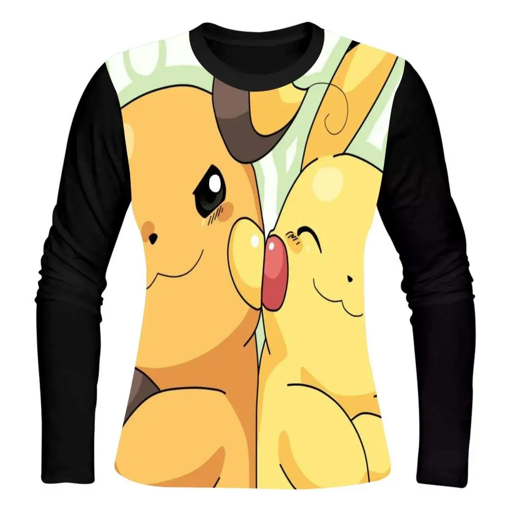 Женская футболка из полиэстера с длинным рукавом TSDFC Rai-chu Poke-mon Pika-chu вырезом