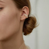 u magical wonderful double layer simulation pearl beaded clip earring for women gold color metallic rhinestone earring jewelry