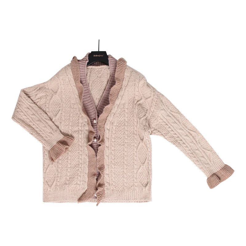 TWOTWINSTYLE женский свитер в стиле пэчворк с оборками v-образным вырезом и