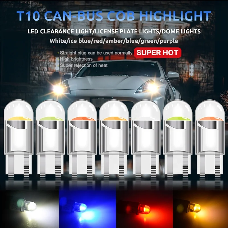 

ZTZPE 10 PCS License Plate Lamp 6000K T10 194 LED W5w Canbus Transparent Cob Highlight Outline Reading Side Lamp 1:1 12V