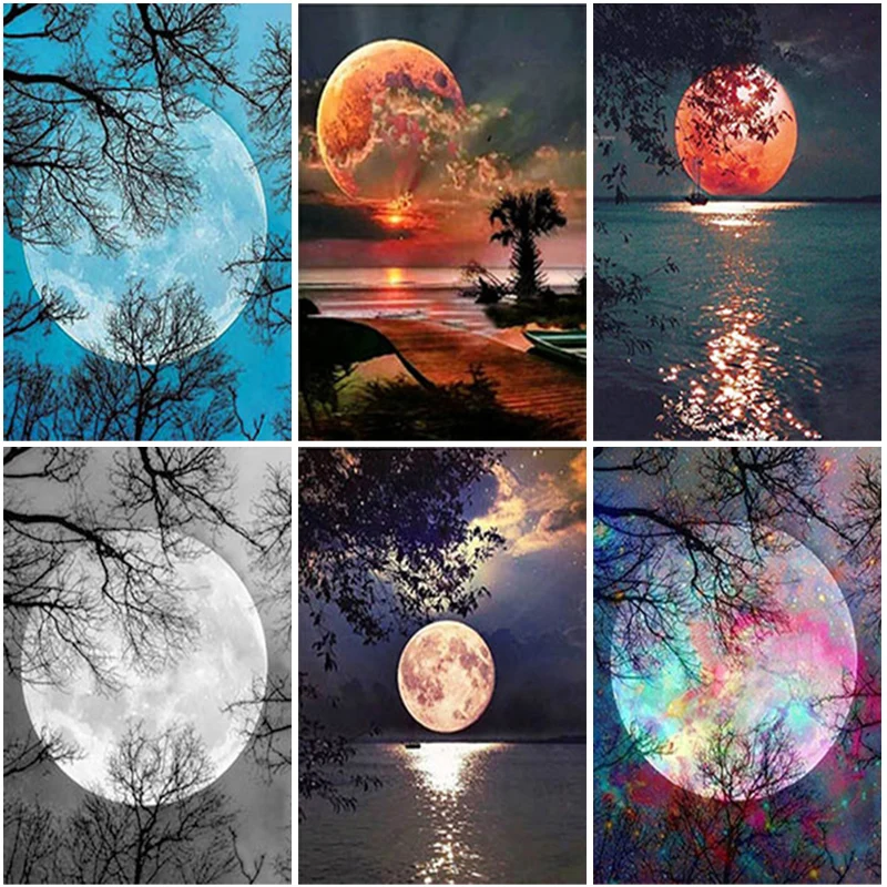

DIY Diamond Embroidery Moon Cross Stitch Night Scenery Diamond Painting Full Round Drill Handicraft Art Hobby Gift Home Decor