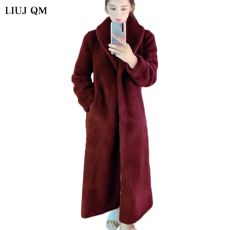 Warm Faux Fur Coat Women Plus size Clothing Women Winter 2021 Overcoat Lapel Fluffy Plush Jacket X-Long Parkas Outerwear